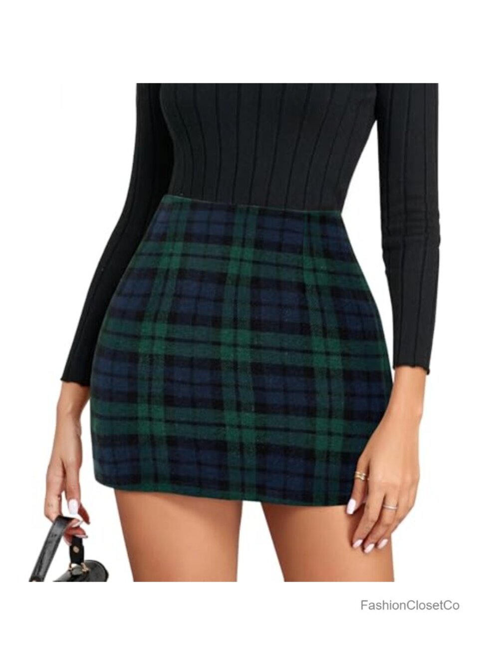 High Waist Plaid Pencil Skirt Bodycon Mini Straight Hemline Polyester